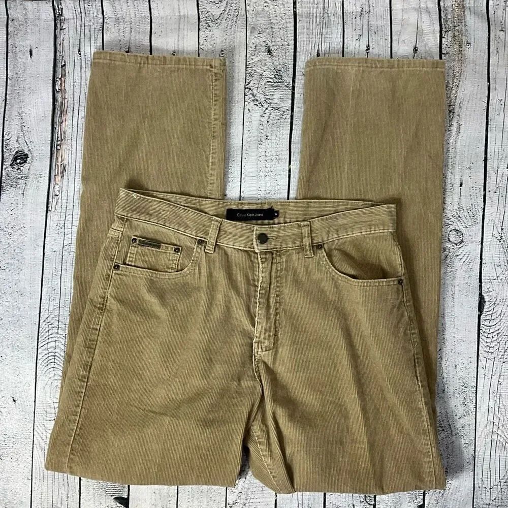 CALVIN KLEIN Tan Corduroy Straight Leg Pants
